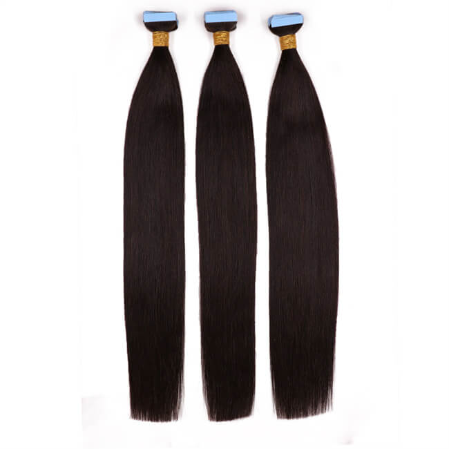 Premium #1B Natural Black Straight Tape-In Hair Extensions | 100% Human Hair