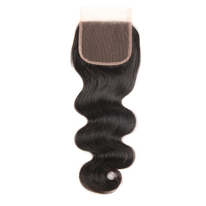 Premium #1B Natural Black Body Wave Bundles with 4×4 Lace Closure | 100% Human Hair