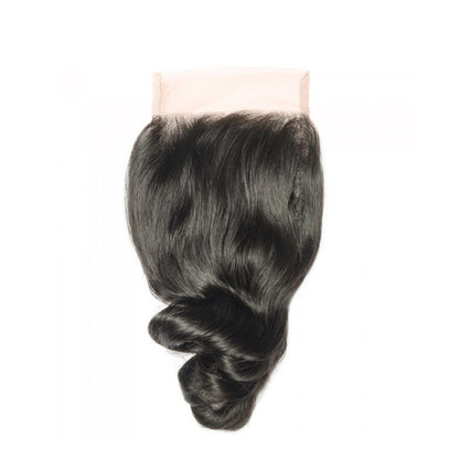 Premium #1B Natural Black Loose Wave Bundles with 4×4 Lace Closure | 100% Human Hair