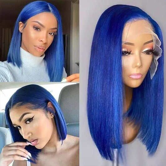 Vibrant Blue Straight Bob 13x4 Lace Front Wig | Premium Human Hair