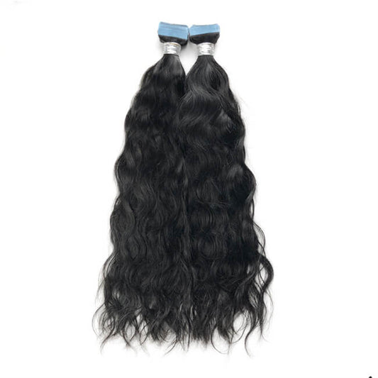 Premium #1B Natural Black Natural Wave Tape-In Hair Extensions | 100% Human Hair