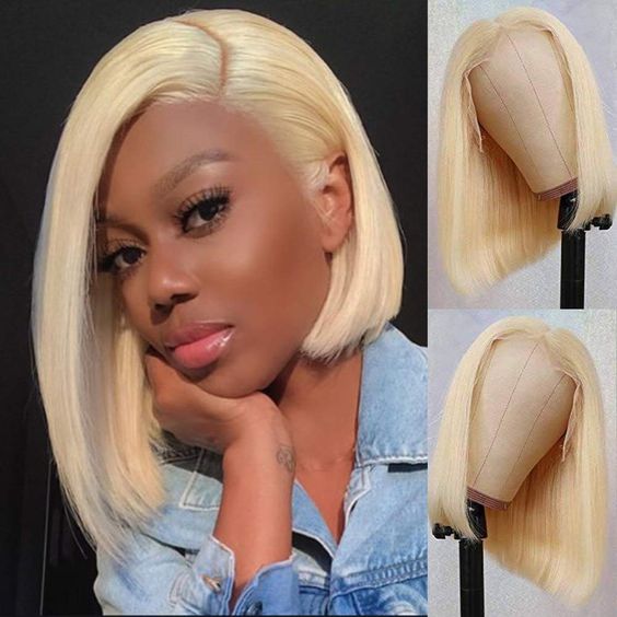 Chic Platinum Blonde 613 Straight Bob 13x4 Lace Front Wig | Premium Human Hair