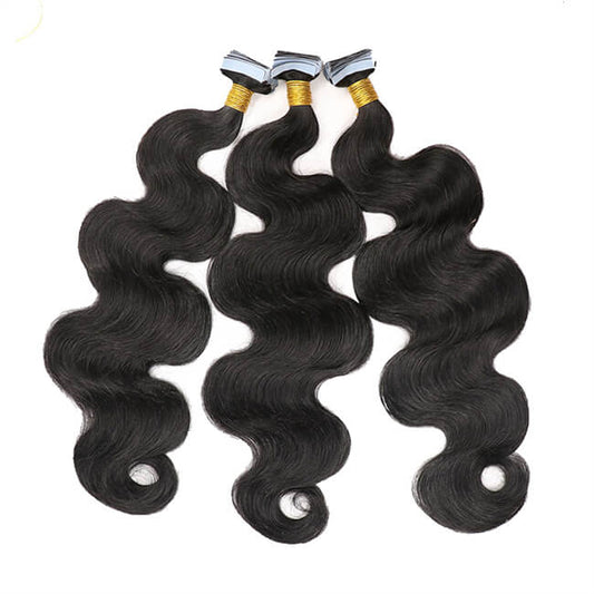 Premium #1B Natural Black Body Wave Tape-In Hair Extensions | 100% Human Hair