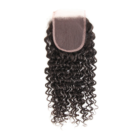 Premium #1B Natural Black Deep Curly Bundles with 4×4 Lace Closure | 100% Human Hair