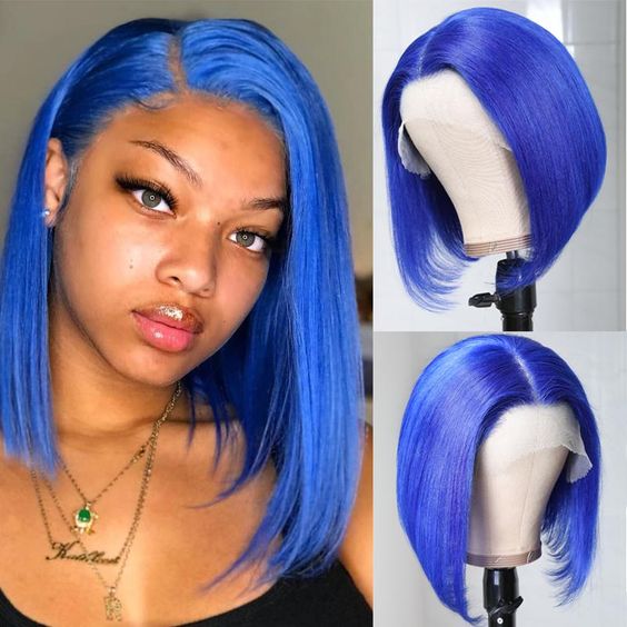 Vibrant Blue Straight Bob 13x4 Lace Front Wig | Premium Human Hair