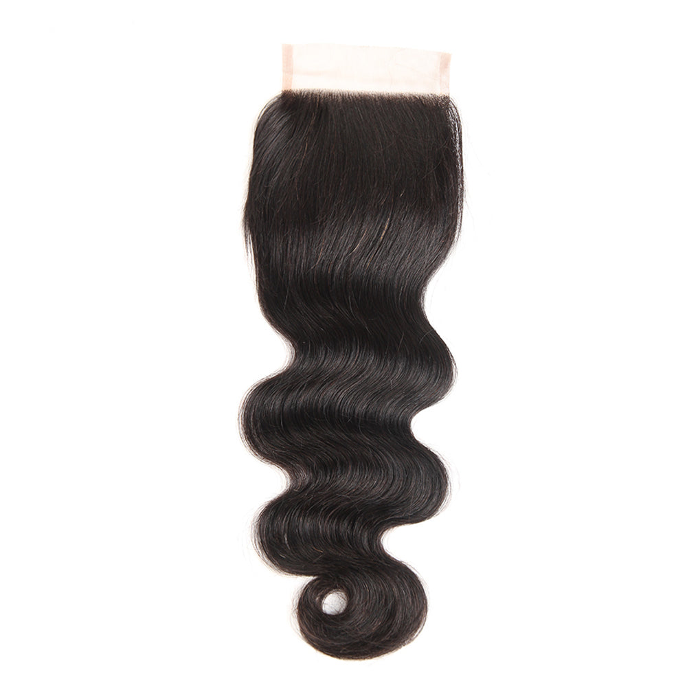 Premium #1B Natural Black Body Wave Bundles with 4×4 Lace Closure | 100% Human Hair