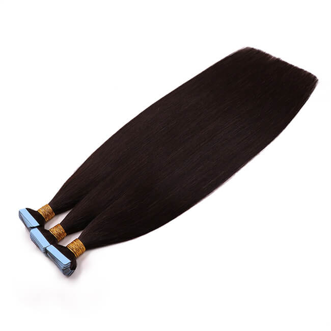 Premium #1B Natural Black Straight Tape-In Hair Extensions | 100% Human Hair