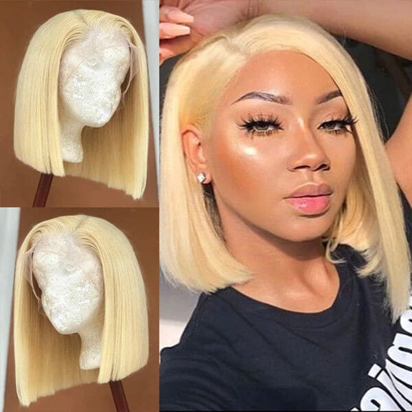 Chic Platinum Blonde 613 Straight Bob 13x4 Lace Front Wig | Premium Human Hair