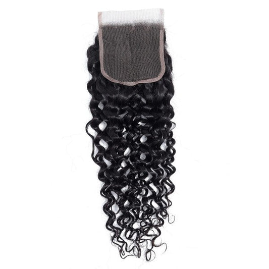 Premium #1B Natural Black Water Wave Bundles with 4×4 Lace Closure | 100% Human Hair