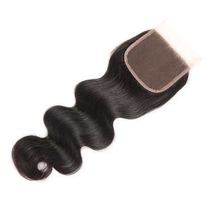 Premium #1B Natural Black Body Wave Bundles with 4×4 Lace Closure | 100% Human Hair