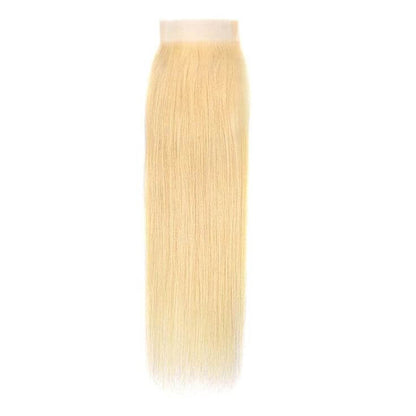 Premium #613 Blonde Straight Bundles with 4×4 Lace Closure | 100% Human Hair