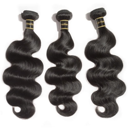 Premium #1B Natural Black Body Wave Bundles with 4×4 Lace Closure | 100% Human Hair