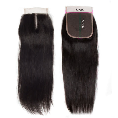 Premium #1B Natural Black Straight Bundles with 5×5 Lace Closure | 100% Human Hair