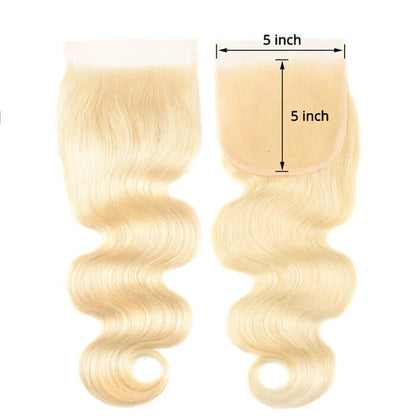 Premium #613 Blonde Body Wave Bundles with 5×5 Lace Closure | 100% Human Hair