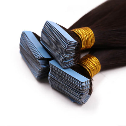 Premium #1B Natural Black Straight Tape-In Hair Extensions | 100% Human Hair