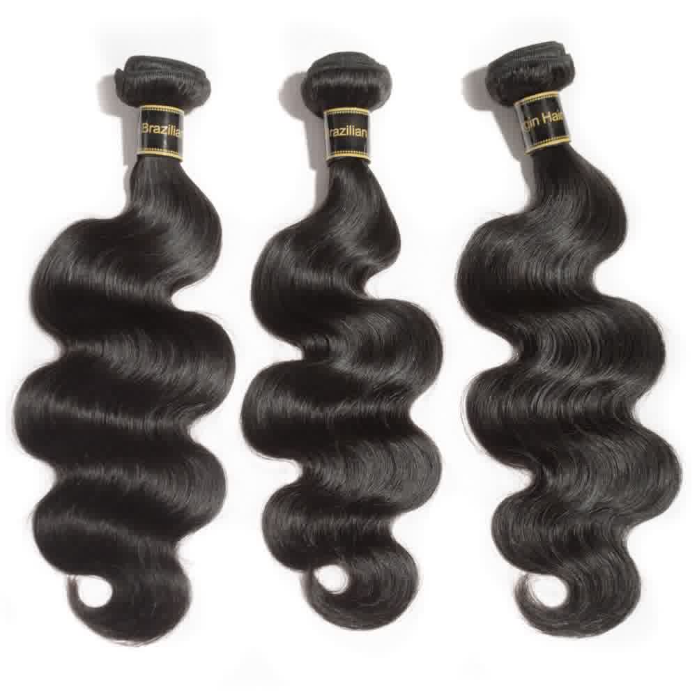 Premium #1B Natural Black Body Wave Bundles with 5×5 Lace Closure | 100% Human Hair