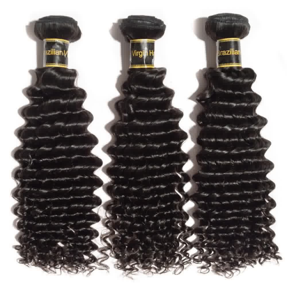 Premium #1B Natural Black Deep Curly Bundles with 4×4 Lace Closure | 100% Human Hair