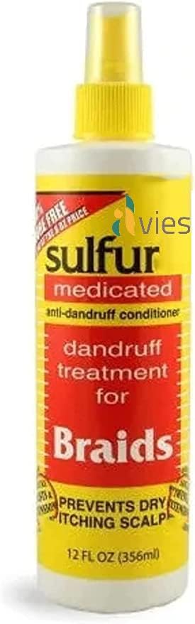 Alvies® Sulfur Braid Spray Anti-dandruff Itch relief 12oz, Braid Spray, Medicated Braid Spray