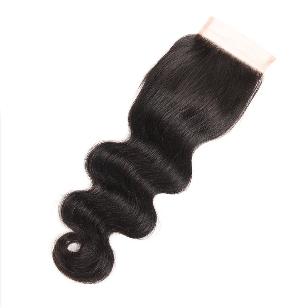 Premium #1B Natural Black Body Wave Bundles with 4×4 Lace Closure | 100% Human Hair