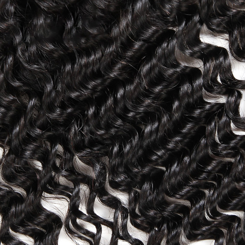 Premium #1B Natural Black Deep Curly Bundles with 13×4 Lace Frontal | 100% Human Hair