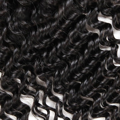 Premium #1B Natural Black Deep Curly Bundles with 13×4 Lace Frontal | 100% Human Hair