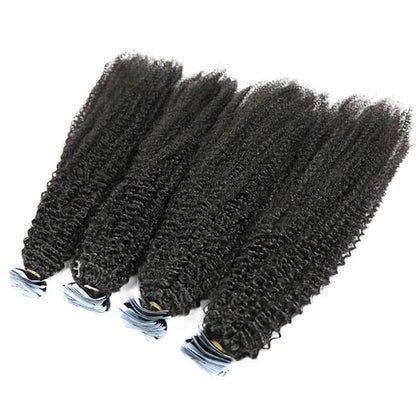 Premium #1B Natural Black Afro Curly Tape-In Hair Extensions | 100% Human Hair