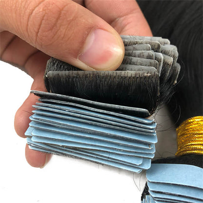 Premium #1B Natural Black Straight Tape-In Hair Extensions | 100% Human Hair