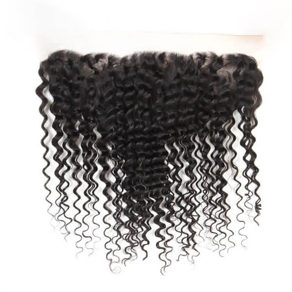 Premium #1B Natural Black Deep Curly Bundles with 13×4 Lace Frontal | 100% Human Hair