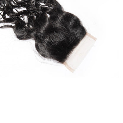 Premium #1B Natural Black Natural Wave Bundles with 4×4 Lace Closure | 100% Human Hair