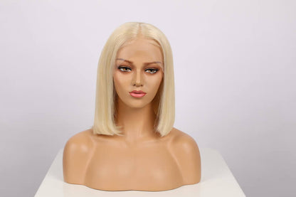 Chic Platinum Blonde 613 Straight Bob 13x4 Lace Front Wig | Premium Human Hair