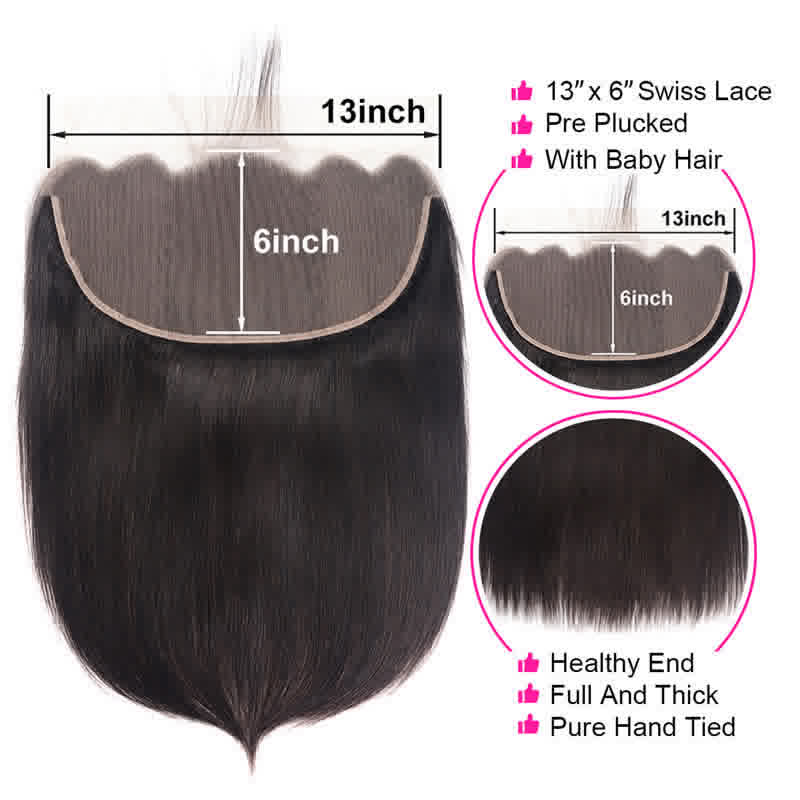 Premium #1B Natural Black Straight Bundles with 13×6 Frontal | 100% Human Hair