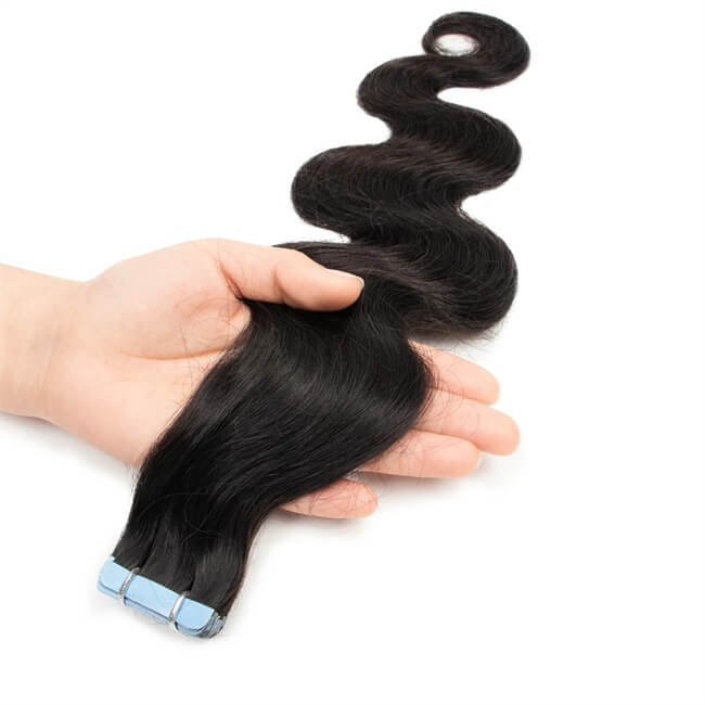 Premium #1B Natural Black Body Wave Tape-In Hair Extensions | 100% Human Hair