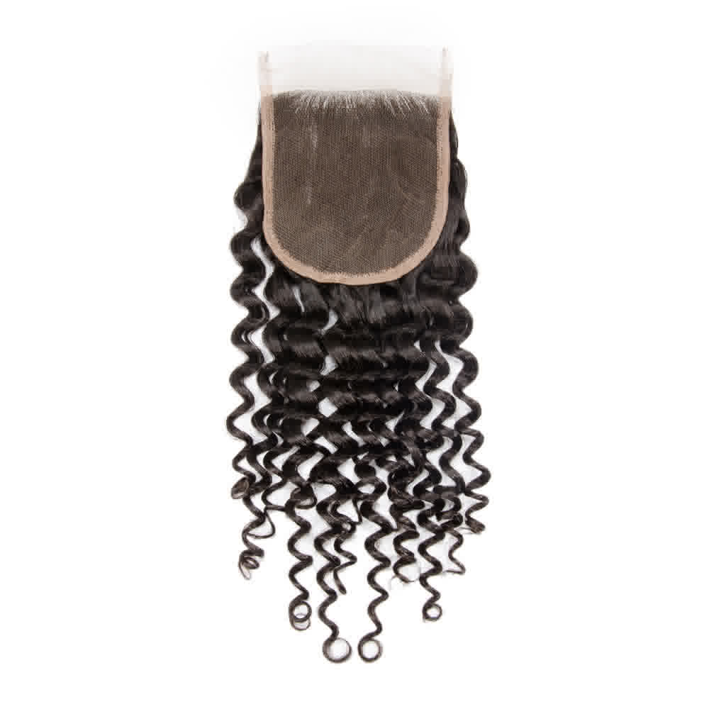 Premium #1B Natural Black Deep Curly Bundles with 4×4 Lace Closure | 100% Human Hair