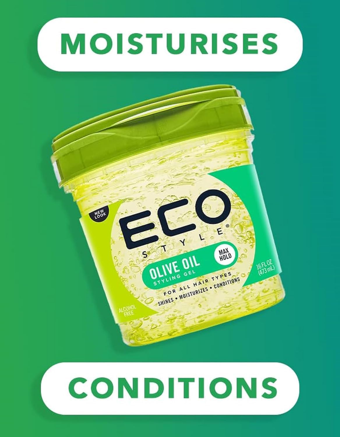 Eco Style Olive Oil Eco Styler Hair Gel, Hydrate and Style, Alcohol-Free, Green 473 ml (Pack of 1)