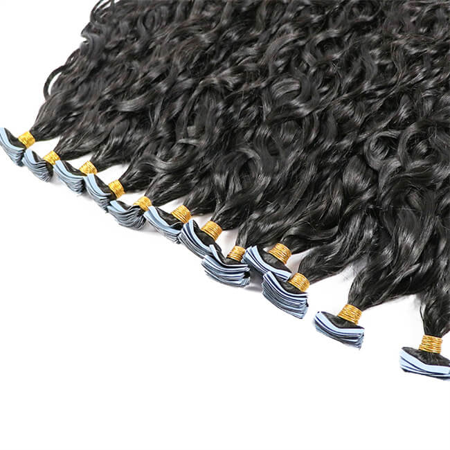 Premium #1B Natural Black Water Wave Tape-In Hair Extensions | 100% Human Hair