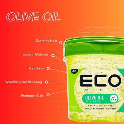 Eco Style Olive Oil Eco Styler Hair Gel, Hydrate and Style, Alcohol-Free, Green 473 ml (Pack of 1)