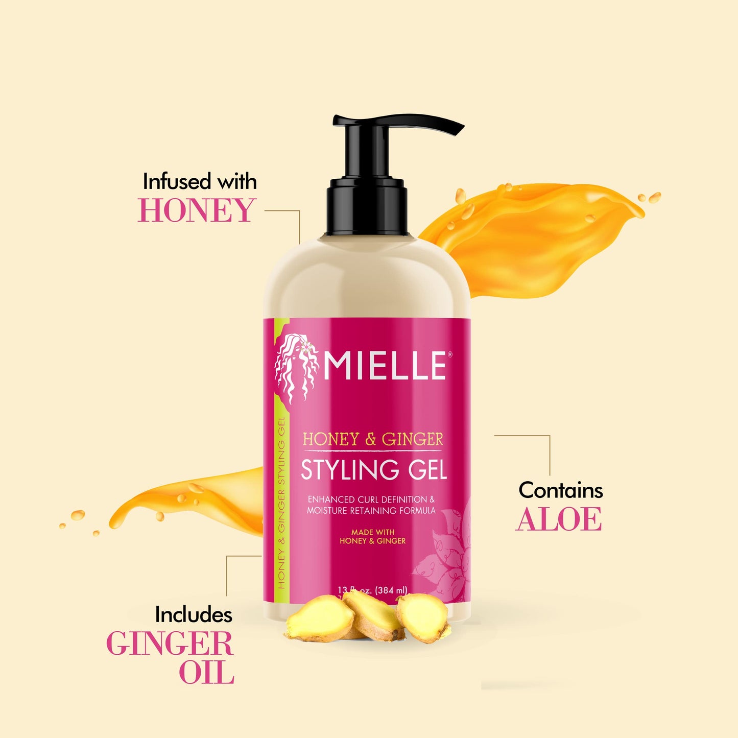 Mielle Organics Honey and Ginger Styling Gel 13oz, White, 384 ml (Pack of 1)