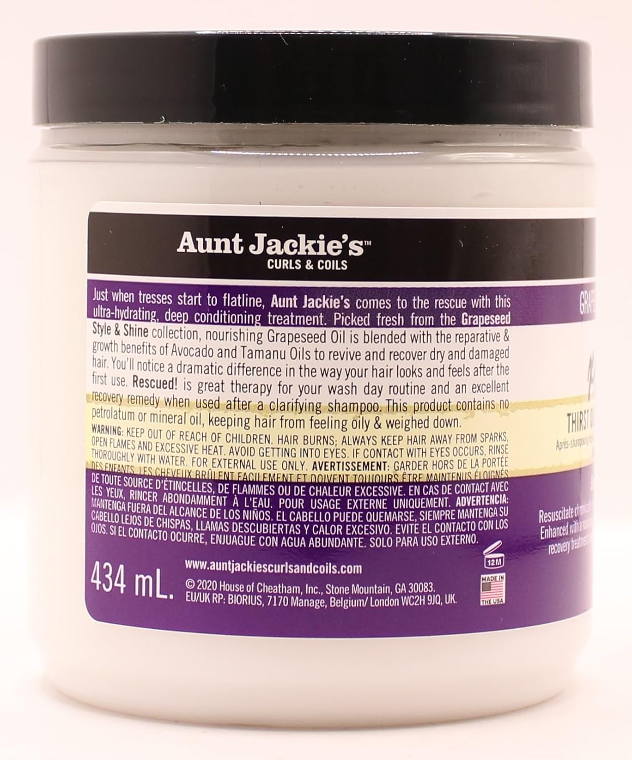 Aunt Jackie's Grapeseed Power Wash Shampoo 355ml with Rescued Recovery Conditioner 426g