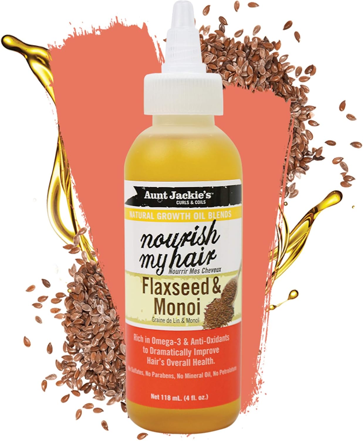 Aunt Jackie's Natural Growth Oil Blends Nourish My Hair, Hair and Scalp Treatment to Improve Hair's Overall Health, Rich in Omega-3 and Anti-Oxidants, 4 Ounce Twist Spout Bottle