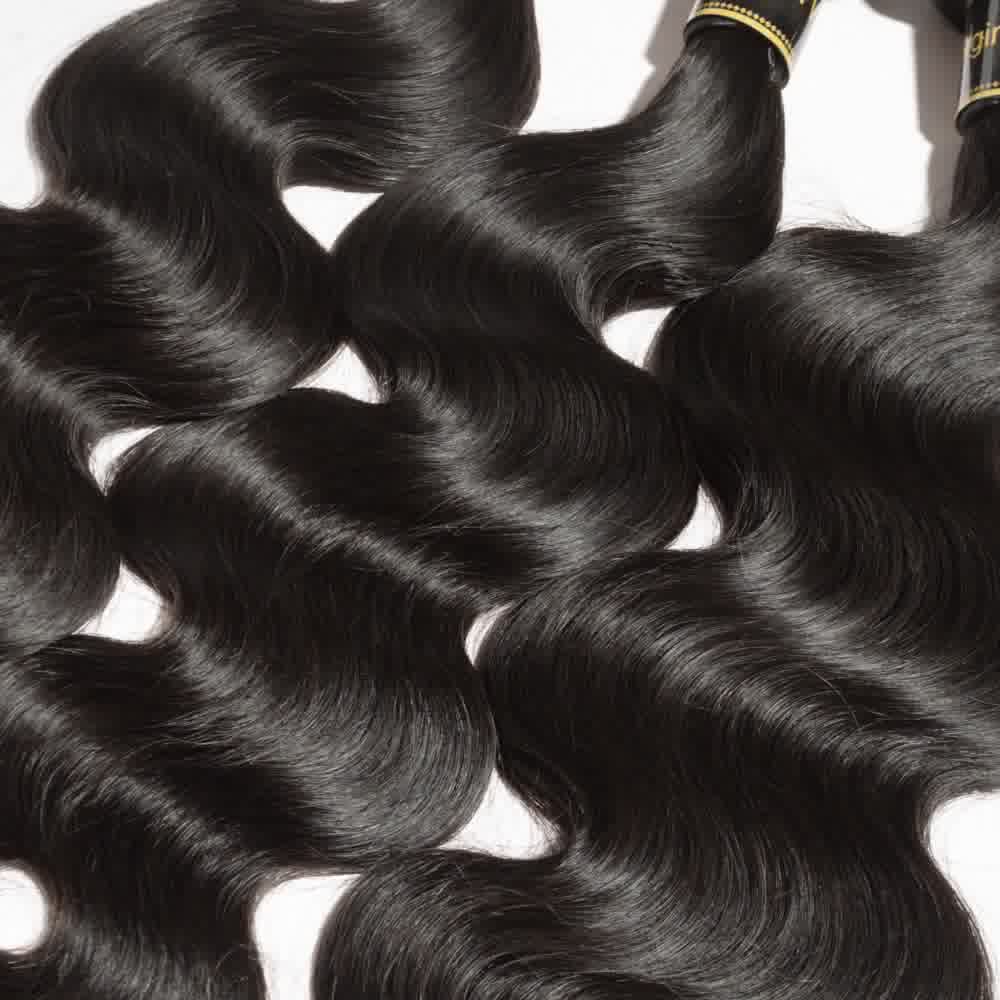 Premium #1B Natural Black Body Wave Bundles with 13×4 Lace Frontal | 100% Human Hair