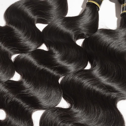 Premium #1B Natural Black Body Wave Bundles with 4×4 Lace Closure | 100% Human Hair