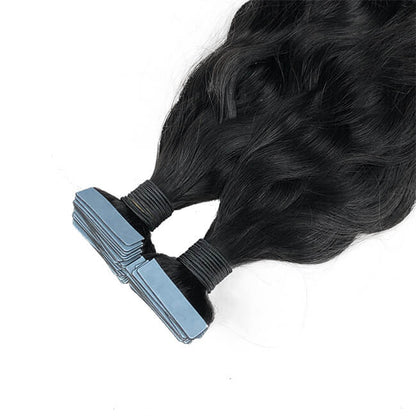 Premium #1B Natural Black Natural Wave Tape-In Hair Extensions | 100% Human Hair