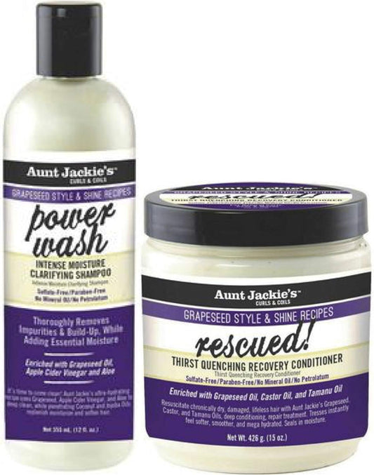 Aunt Jackie's Grapeseed Power Wash Shampoo 355ml with Rescued Recovery Conditioner 426g