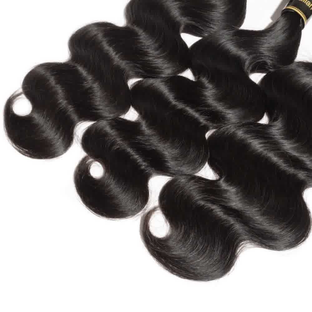 Premium #1B Natural Black Body Wave Bundles with 13×6 Frontal | 100% Human Hair