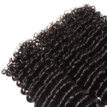 Premium #1B Natural Black Deep Curly Bundles with 13×4 Lace Frontal | 100% Human Hair