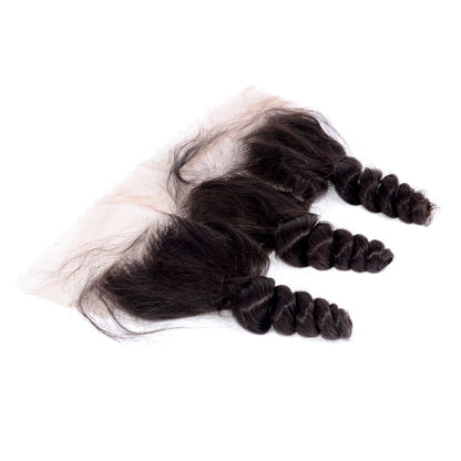 Premium #1B Natural Black Loose Wave Bundles with 13×4 Frontal | 100% Human Hair