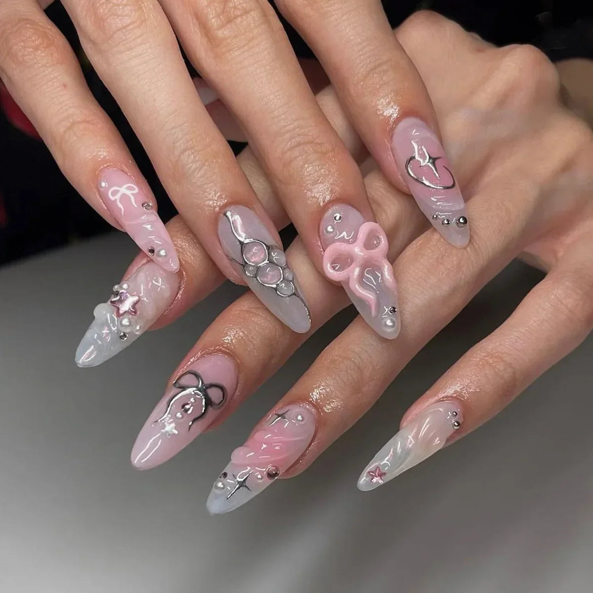 Enchanting Almond Collection Press-On 3D Nails