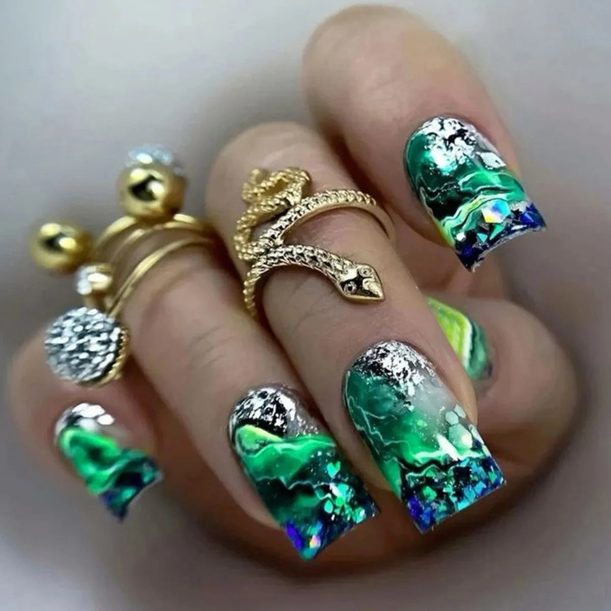 Ethereal Ocean Wave and Cosmic Collection Press-On Nails