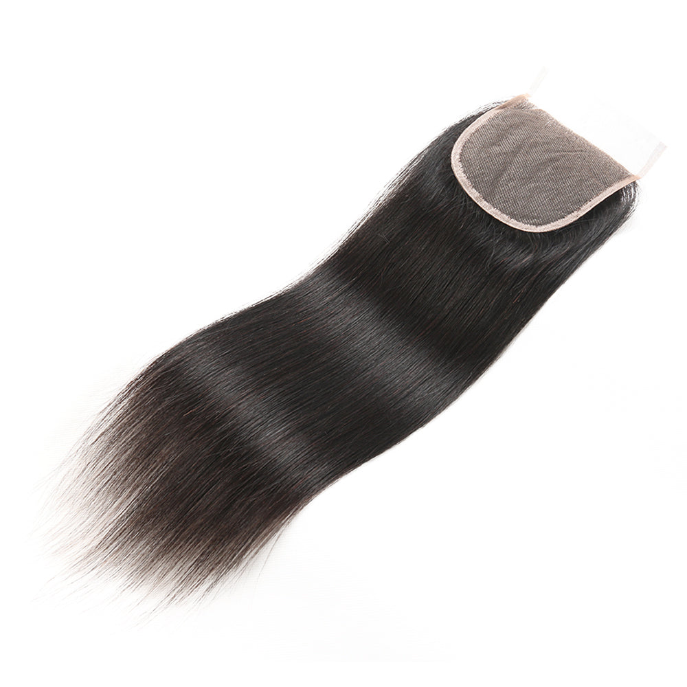 Premium #1B Natural Black Straight Bundles with 4×4 Lace Closure | 100% Human Hair