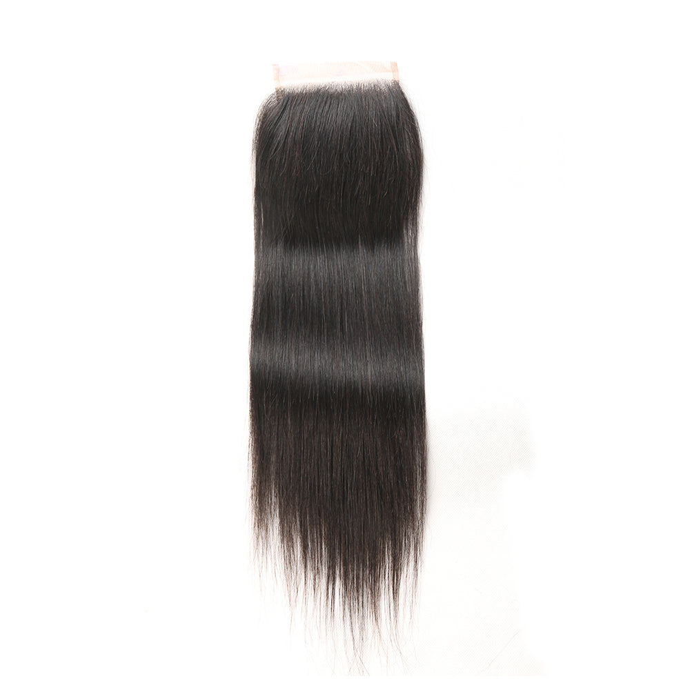 Premium #1B Natural Black Straight Bundles with 4×4 Lace Closure | 100% Human Hair